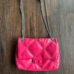 Betsey Johnson Pink Quilted Shoulder Bag with Chain Strap